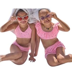 Lola + the boys pink ruffle multicolor crystals bikini